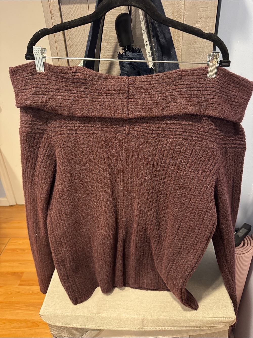 H&M Off-Shoulder Ribbed Sweater - Deep Brown